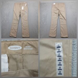 Old Navy Skinny Built-In Flex Chino Pants‎ Boys Size 16 Khaki Beige Tan NWT